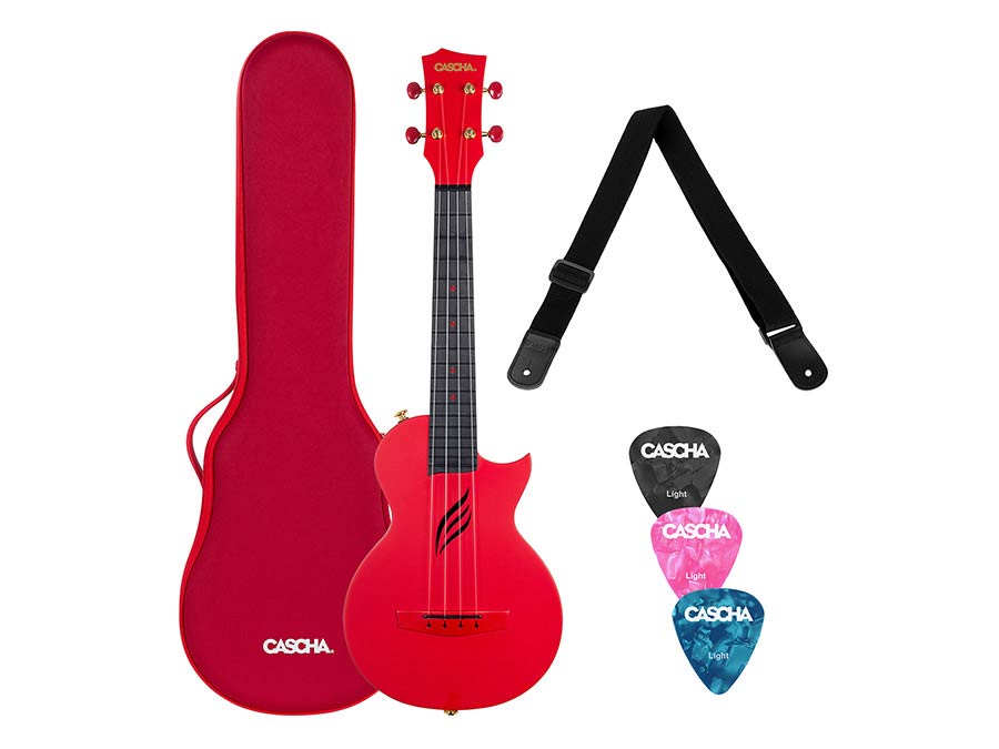 Sascha ukulele carbon rood met tas