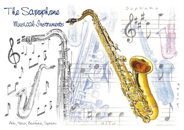 saxofoon design wenskaart